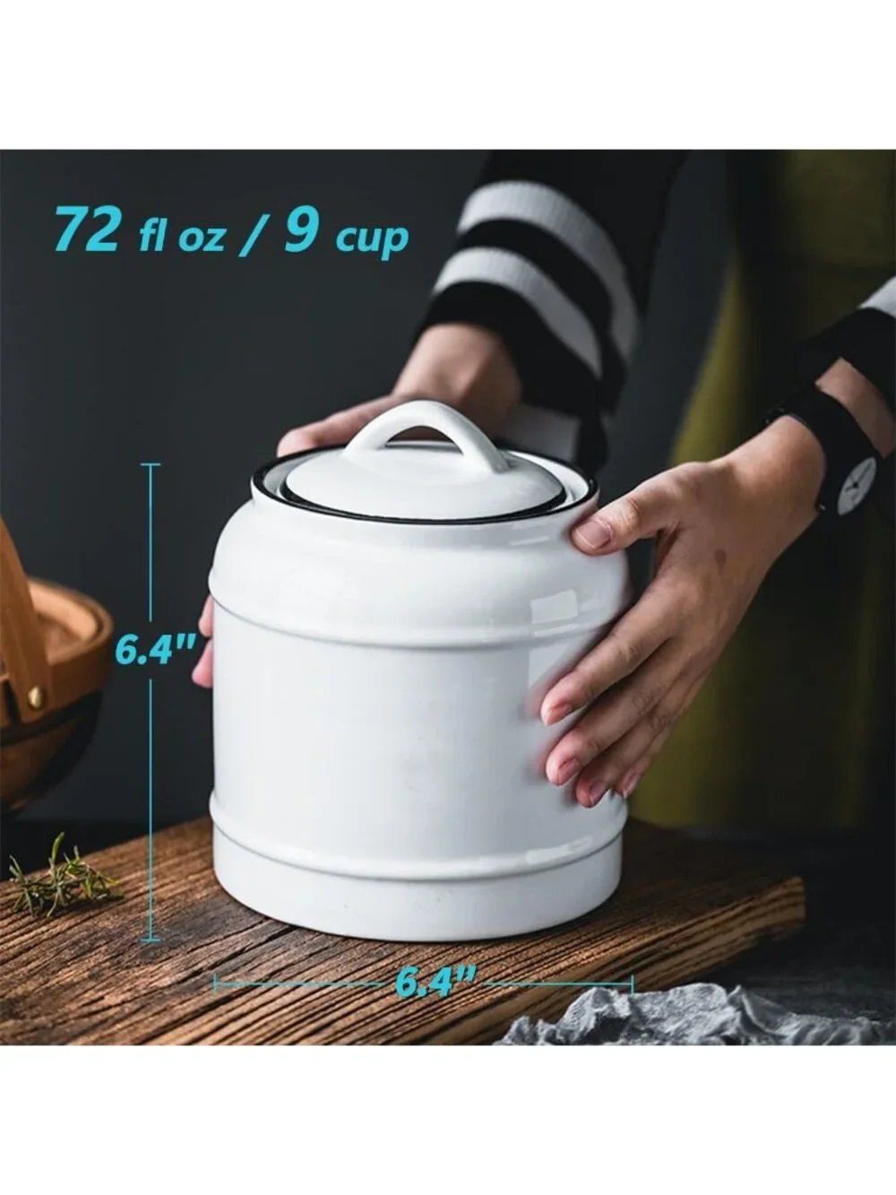 Large 9-Cup Ceramic Storage Jar with Airtight Lid | White Porcelain for Kitchen